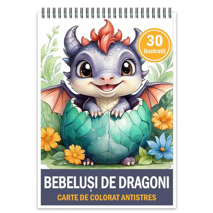 Carte de colorat antistres , 30 de ilustratii Bebelusi de Dragoni, 66 pagini [1]