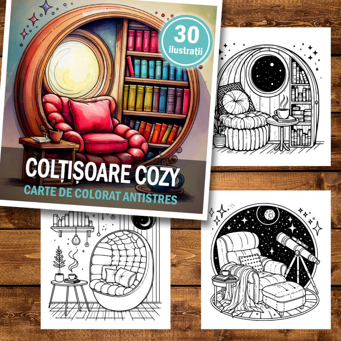 Carte de colorat antistres , 30 de ilustratii Coltisoare Cozy, 66 pagini [2]