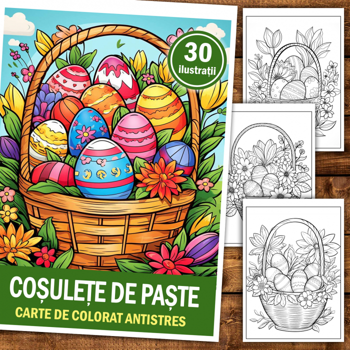 Carte de colorat antistres , 30 de ilustratii Cosulete de Pasti, 106 pagini [2]
