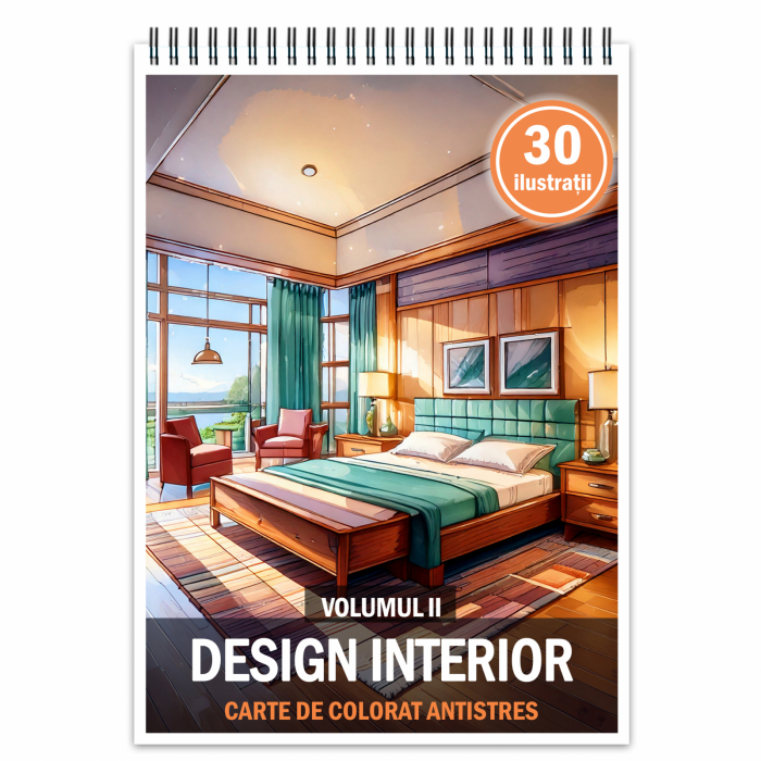 Carte de colorat antistres , 30 de ilustratii Design interior - Volumul II, 66 pagini [1]