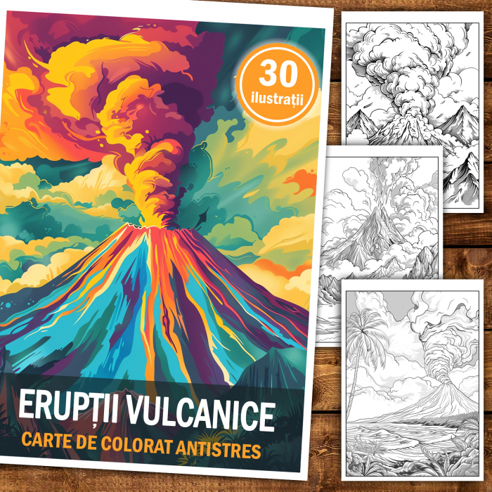 Carte de colorat antistres , 30 de ilustratii Eruptii Vulcanice, 66 pagini [2]