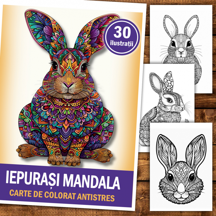 Carte de colorat antistres , 30 de ilustratii Iepurasi Mandala, 66 pagini [2]