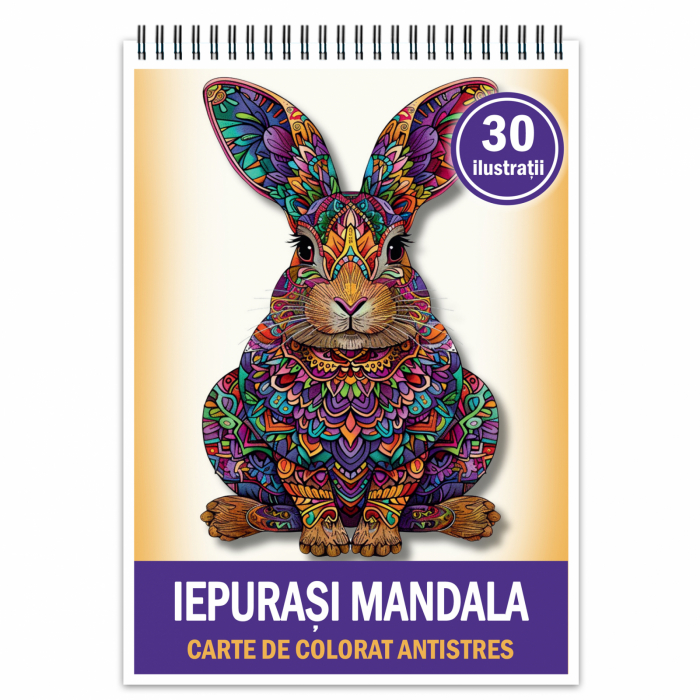 Carte de colorat antistres , 30 de ilustratii Iepurasi Mandala, 66 pagini [1]