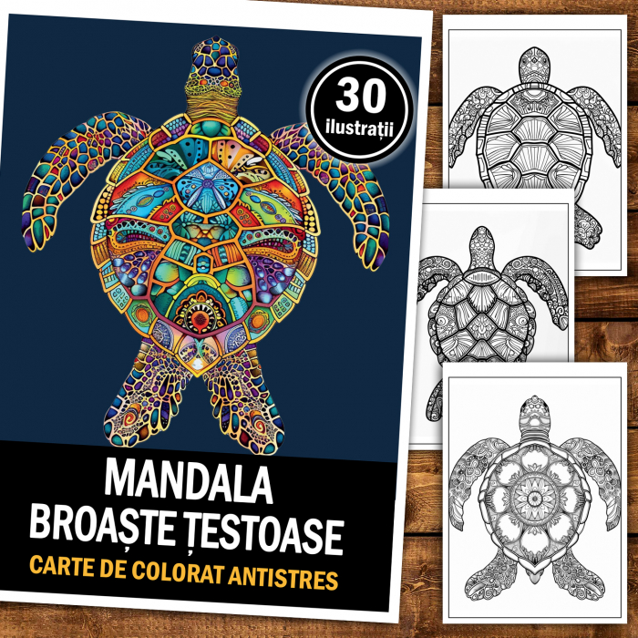 Carte de colorat antistres , 30 de ilustratii Mandala Broaste Testoase, 66 pagini [2]