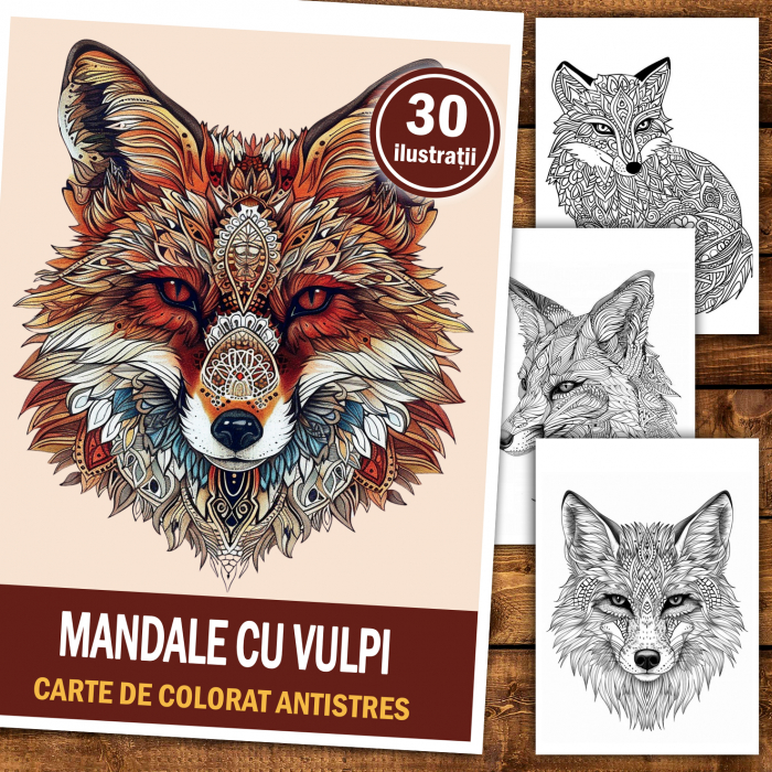 Carte de colorat antistres , 30 de ilustratii Mandale cu Vulpi, 106 pagini [2]