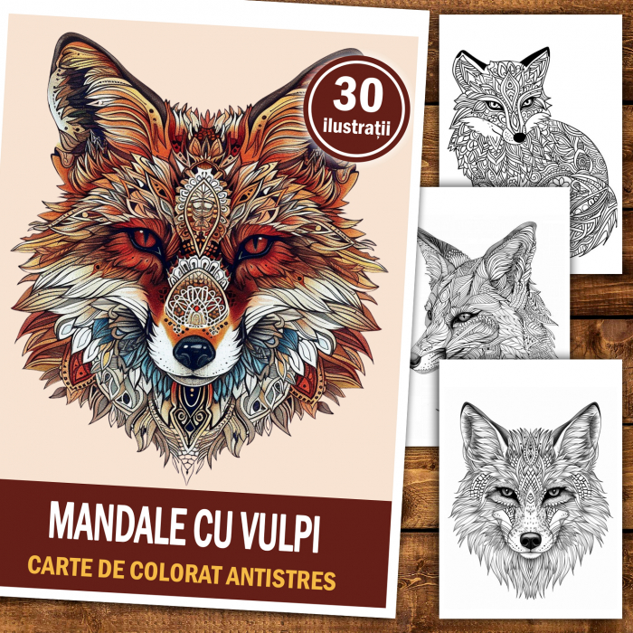 Carte de colorat antistres , 30 de ilustratii Mandale cu Vulpi, 106 pagini [2]