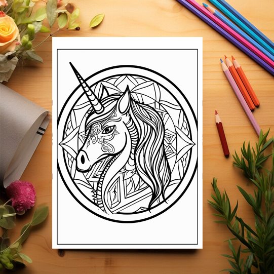 Carte de colorat antistres , 30 de ilustratii Unicorni Mandala, 66 pagini [3]