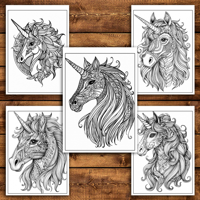 Carte de colorat antistres , 30 de ilustratii Unicorni Mandala, 66 pagini [4]