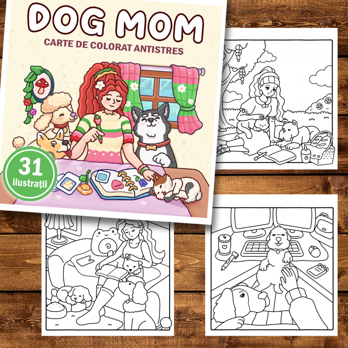Carte de colorat antistres , 31 de ilustratii Dog Mom, 68 pagini [2]