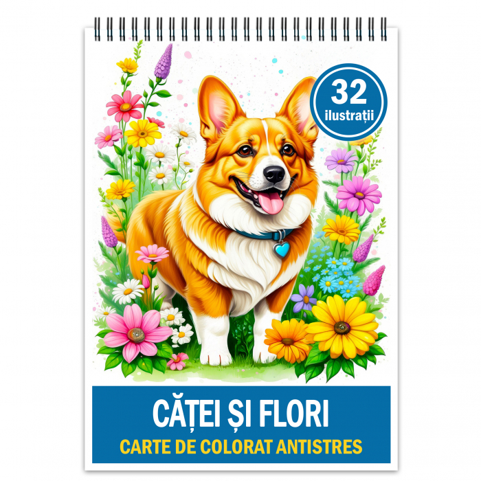 Carte de colorat antistres , 32 de ilustratii Catei si Flori, 70 pagini [1]
