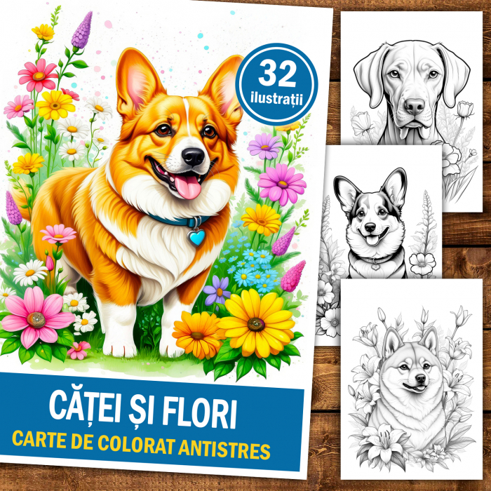 Carte de colorat antistres , 32 de ilustratii Catei si Flori, 70 pagini [2]