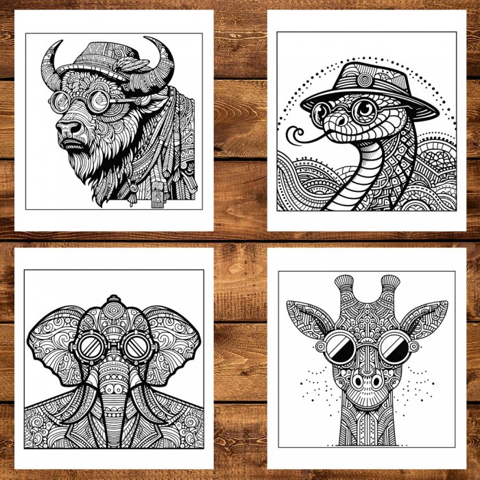 Carte de colorat antistres , 32 de ilustratii Steampunk Safari, 70 pagini [4]