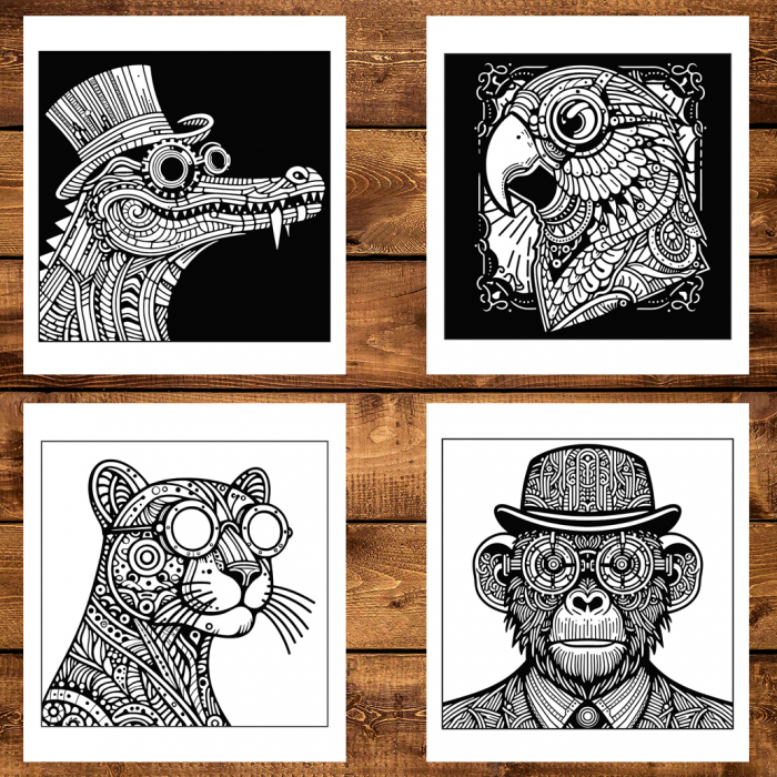 Carte de colorat antistres , 32 de ilustratii Steampunk Safari, 70 pagini [3]