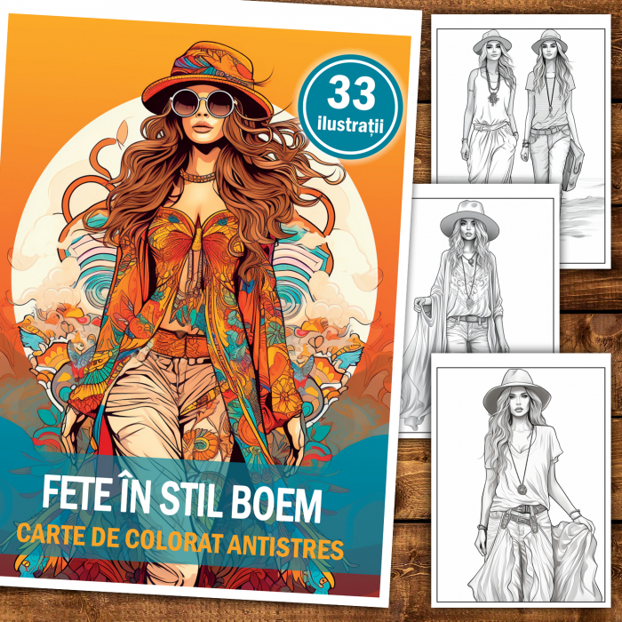 Carte de colorat antistres , 33 de ilustratii Fete în stil boem, 72 pagini [2]