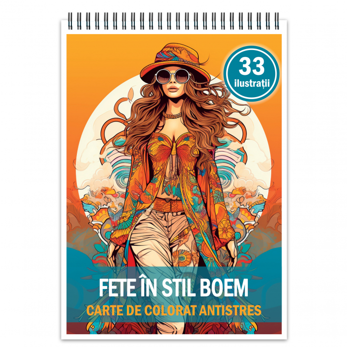 Carte de colorat antistres , 33 de ilustratii Fete în stil boem, 72 pagini [1]