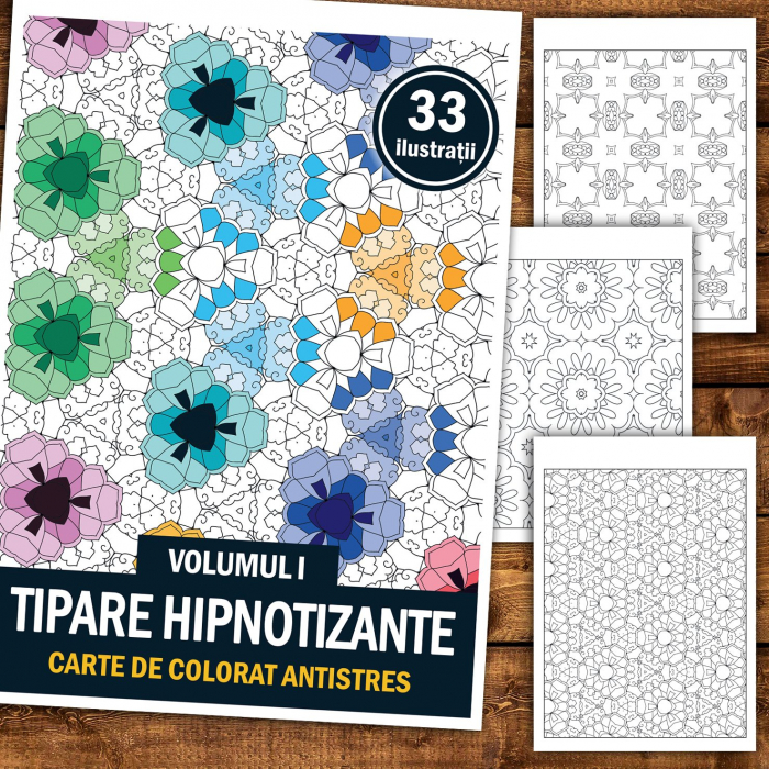 Carte de colorat antistres, 33 de ilustratii Tipare Hipnotizante [2]