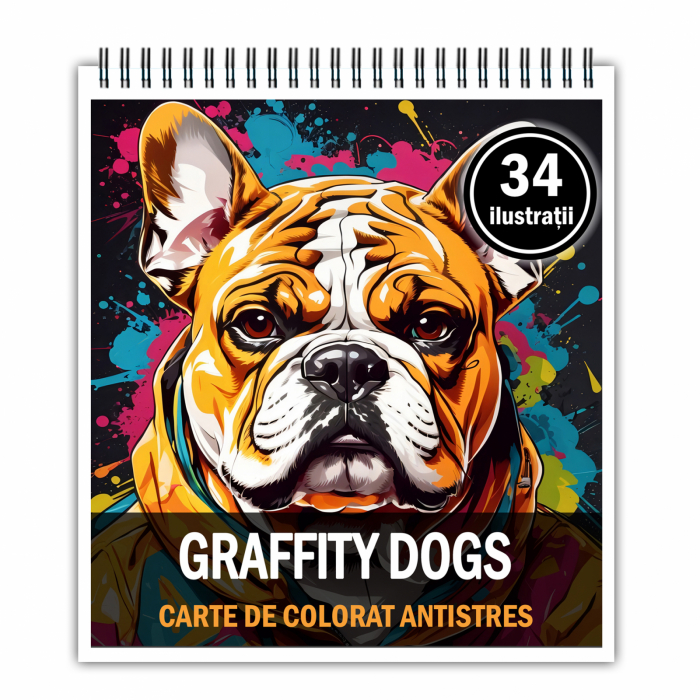 Carte de colorat antistres , 34 de ilustratii Graffity Dogs, 74 pagini [1]