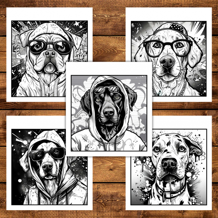Carte de colorat antistres , 34 de ilustratii Graffity Dogs, 74 pagini [3]