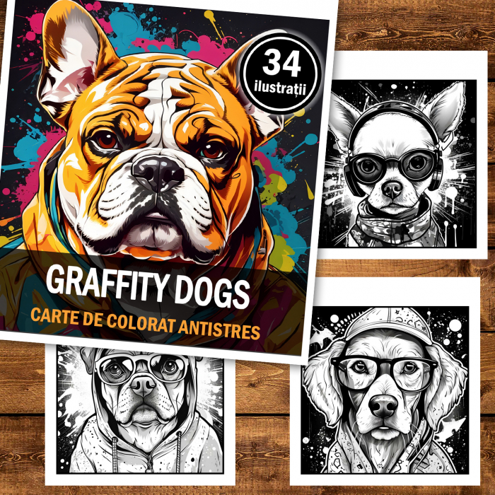 Carte de colorat antistres , 34 de ilustratii Graffity Dogs, 74 pagini [2]