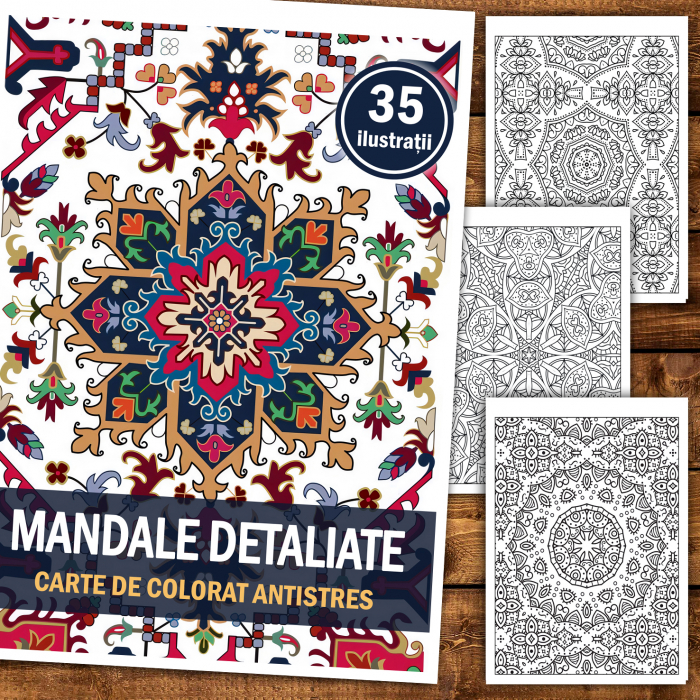 Carte de colorat antistres, 35 de ilustratii Mandale Detaliate [2]