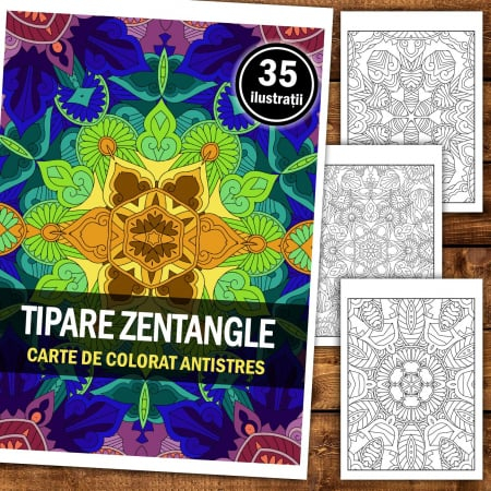 Carte de colorat antistres, 35 de ilustratii Tipare Zentangle [2]