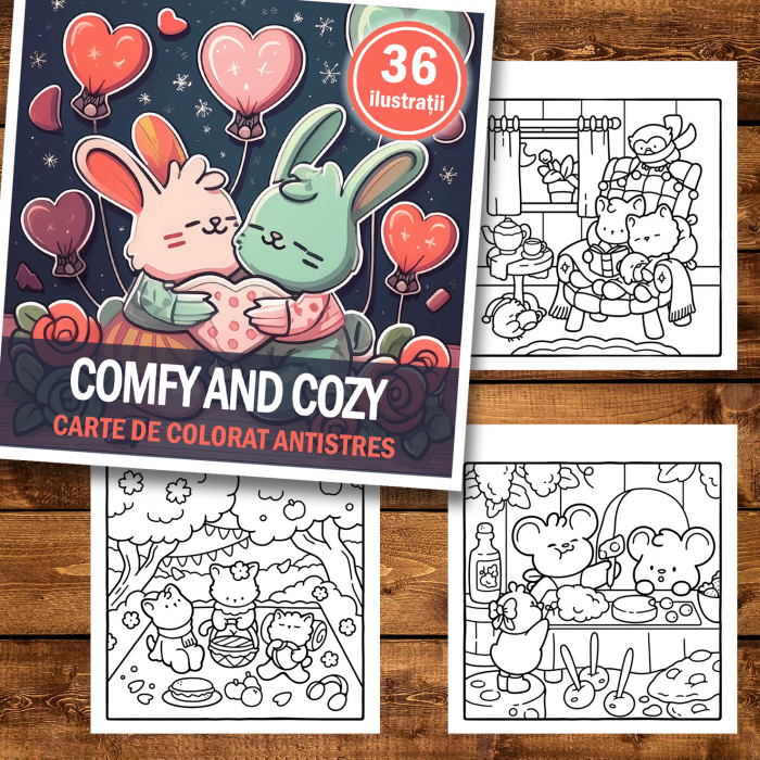 Carte de colorat antistres , 36 de ilustratii Comfy and Cozy, 78 pagini [2]
