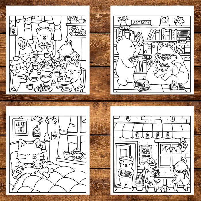 Carte de colorat antistres , 36 de ilustratii Fuzzy Hygge Friends - Volumul I, 78 pagini [3]