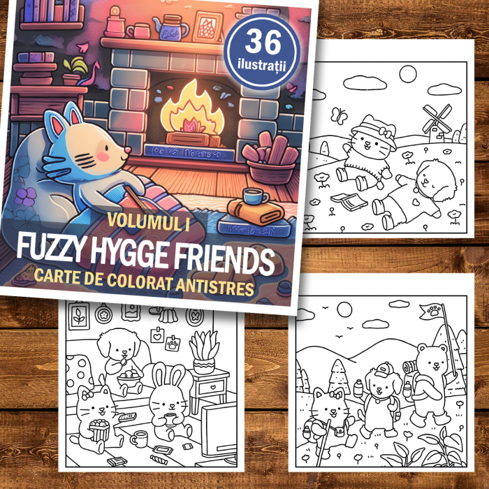 Carte de colorat antistres , 36 de ilustratii Fuzzy Hygge Friends - Volumul I, 78 pagini [2]