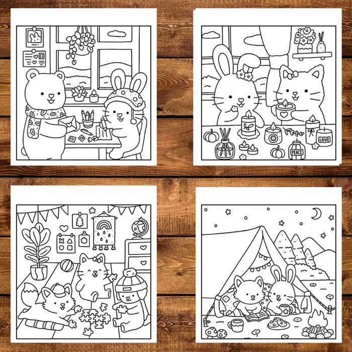 Carte de colorat antistres , 36 de ilustratii Fuzzy Hygge Friends - Volumul I, 78 pagini [4]