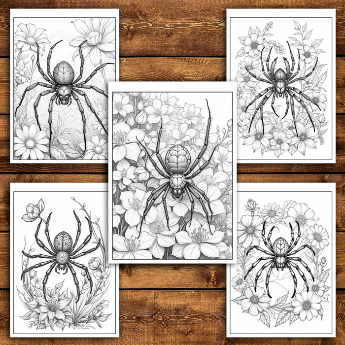Carte de colorat antistres , 36 de ilustratii Paianjeni si Flori, 78 pagini [4]