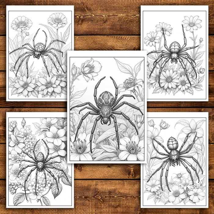 Carte de colorat antistres , 36 de ilustratii Paianjeni si Flori, 78 pagini [5]
