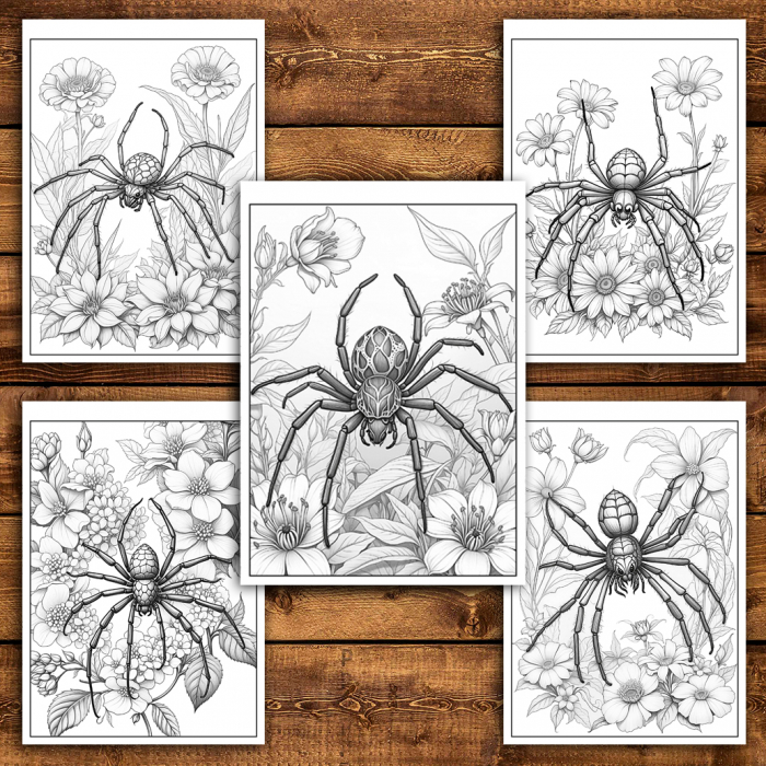 Carte de colorat antistres , 36 de ilustratii Paianjeni si Flori, 78 pagini [5]