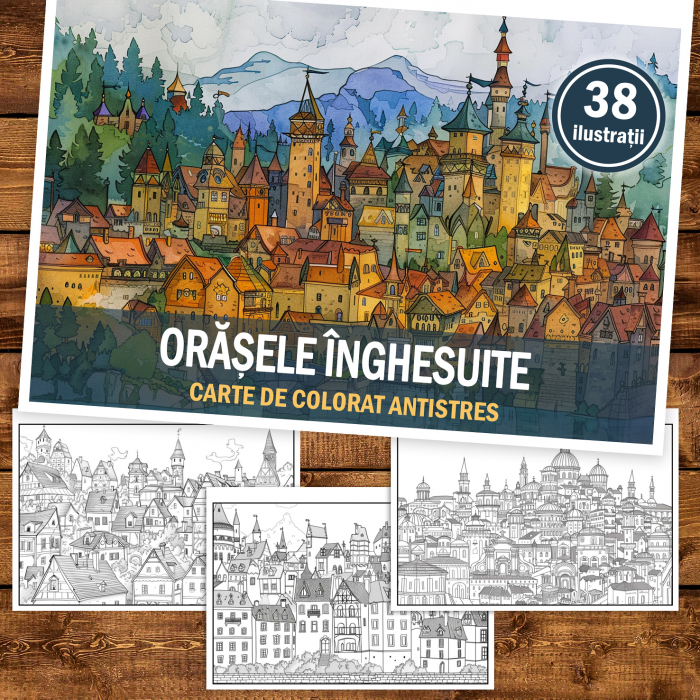 Carte de colorat antistres , 38 de ilustratii Orasele Inghesuite, 82 pagini [2]