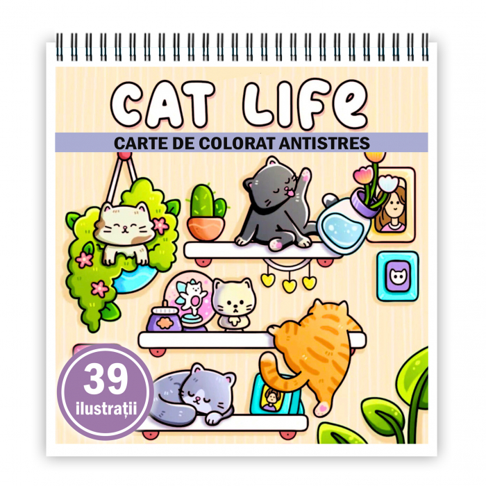 Carte de colorat antistres , 39 de ilustratii Cat Life, 84 pagini [1]