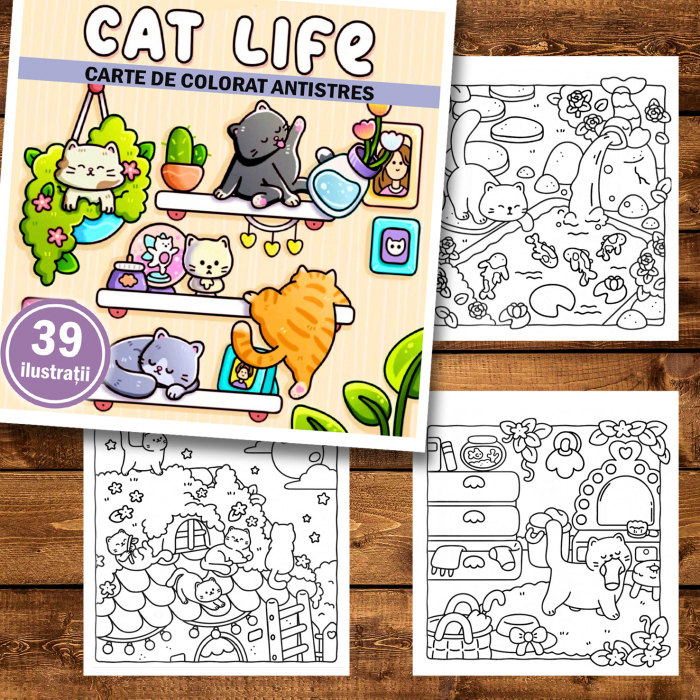 Carte de colorat antistres , 39 de ilustratii Cat Life, 84 pagini [2]