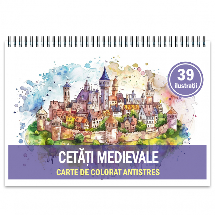 Carte de colorat antistres , 39 de ilustratii Cetati Medievale, 84 pagini [1]