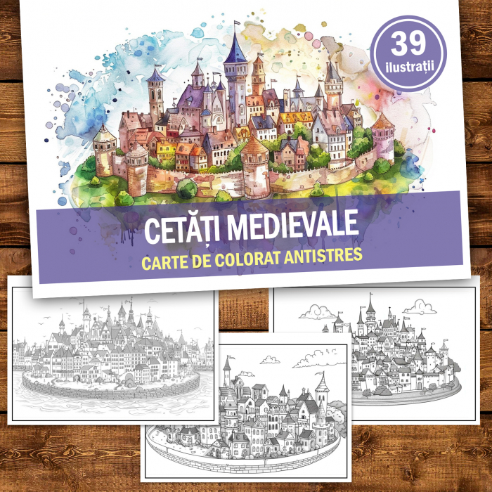Carte de colorat antistres , 39 de ilustratii Cetati Medievale, 84 pagini [2]