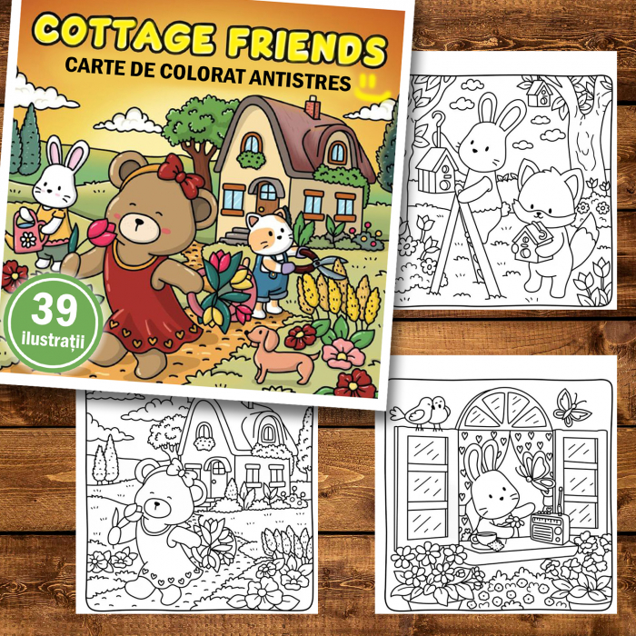 Carte de colorat antistres , 39 de ilustratii Cottage Friends, 84 pagini [2]