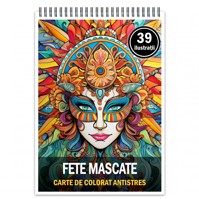 Carte de colorat antistres , 39 de ilustratii Fete Mascate, 84 pagini [1]