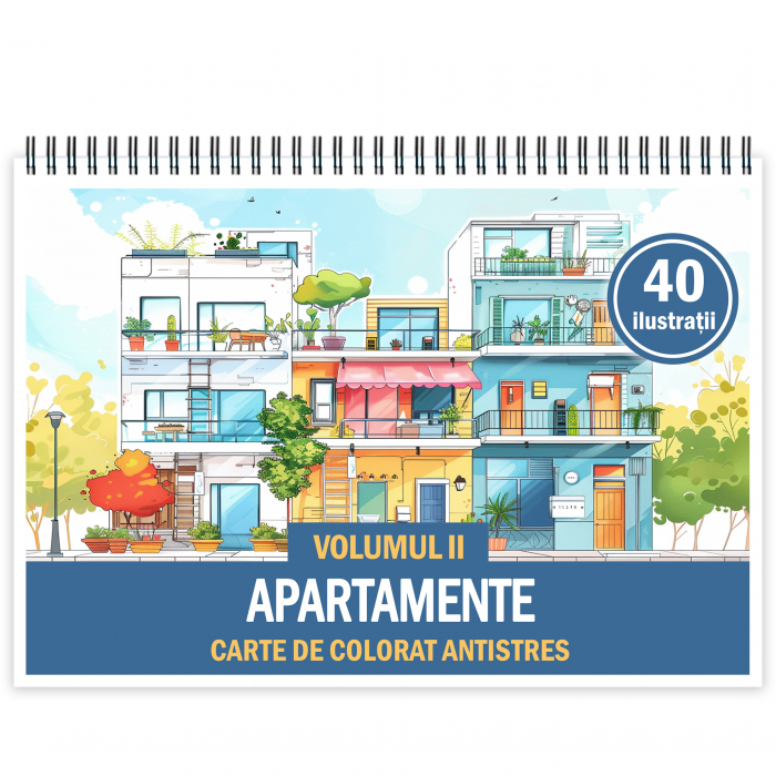 Carte de colorat antistres , 40 de ilustratii Apartamente - Volumul II, 86 pagini [1]