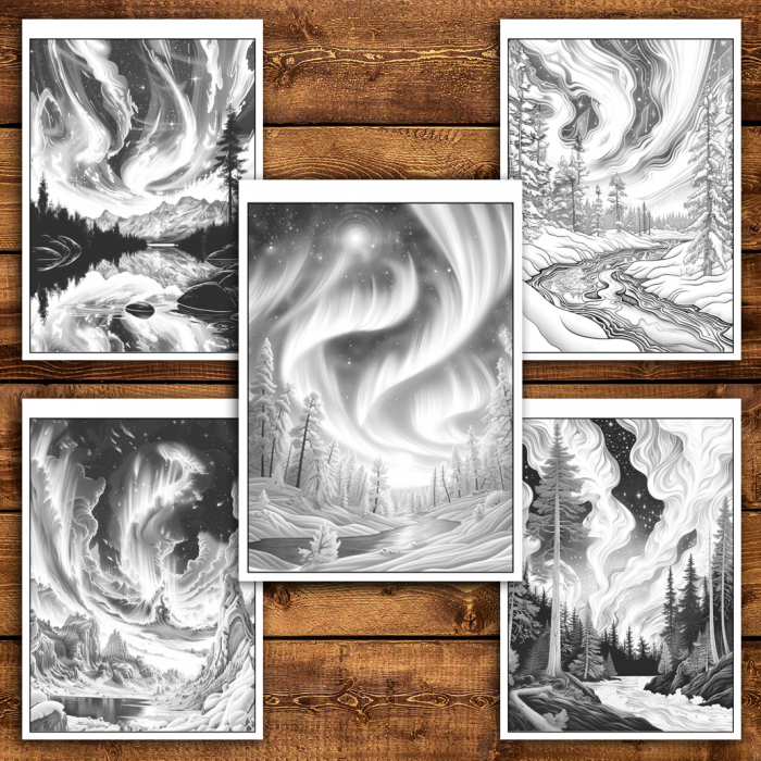 Carte de colorat antistres , 40 de ilustratii Aurora Boreala, 86 pagini [5]