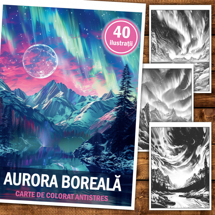 Carte de colorat antistres , 40 de ilustratii Aurora Boreala, 86 pagini [2]