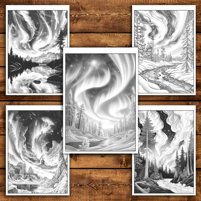 Carte de colorat antistres , 40 de ilustratii Aurora Boreala, 86 pagini [5]