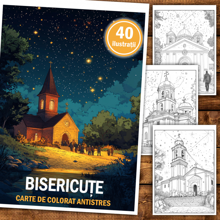 Carte de colorat antistres , 40 de ilustratii Bisericute, 86 pagini [2]
