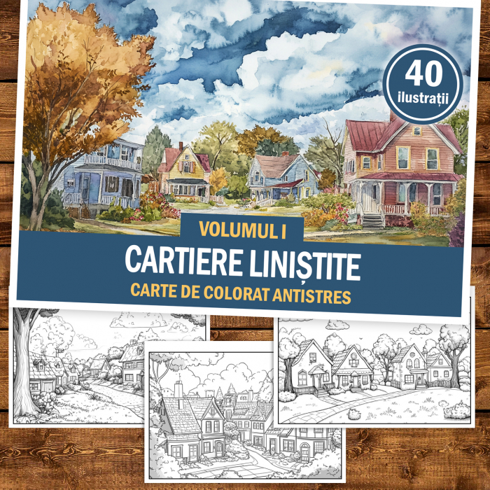 Carte de colorat antistres , 40 de ilustratii Cartiere linistite - Volumul I, 86 pagini [2]