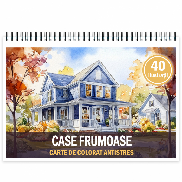 Carte de colorat antistres , 40 de ilustratii Case Frumoase, 86 pagini [1]