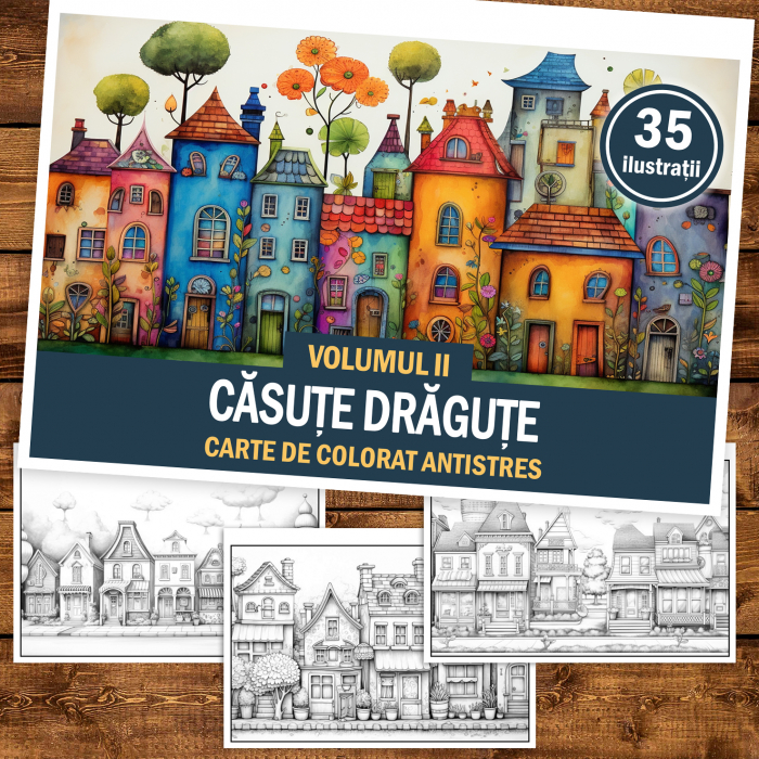 Carte de colorat antistres , 40 de ilustratii Casute Dragute - Volumul II, 86 pagini [2]