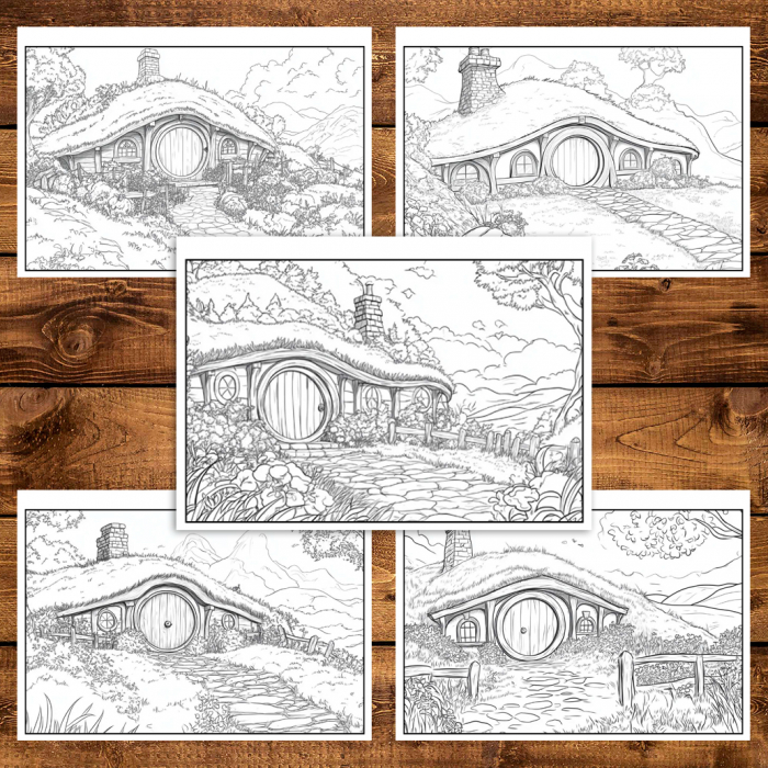 Carte de colorat antistres , 40 de ilustratii Casute Hobbit, 86 pagini [4]