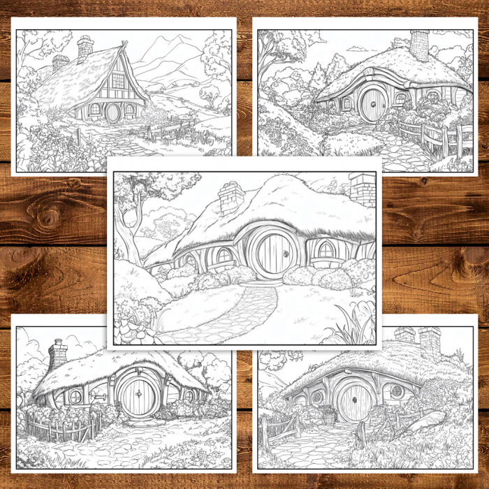 Carte de colorat antistres , 40 de ilustratii Casute Hobbit, 86 pagini [5]