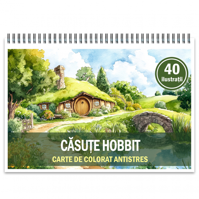 Carte de colorat antistres , 40 de ilustratii Casute Hobbit, 86 pagini [1]